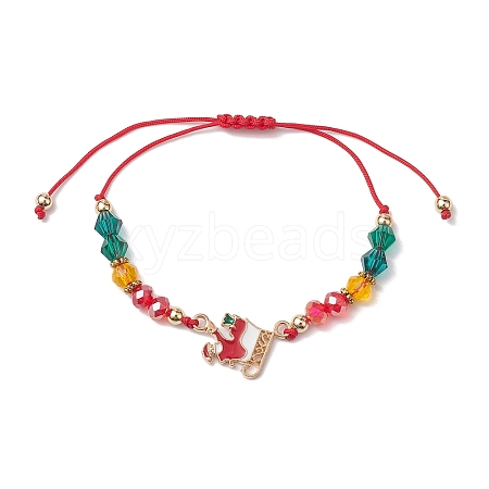 Christmas Glass Braided Bead Bracelets BJEW-JB10892-01-1