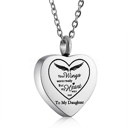 Stainless Steel Heart Urn Ashes Pendant Necklace NJEW-SZ0001-60H-1