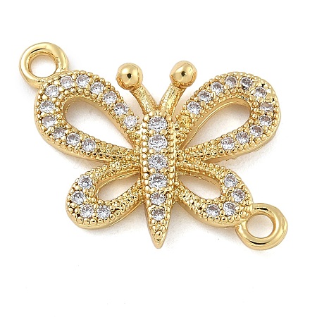 Rack Plating Brass Micro Pave Clear Cubic Zirconia Butterfly Connector Charms KK-A234-077G-1