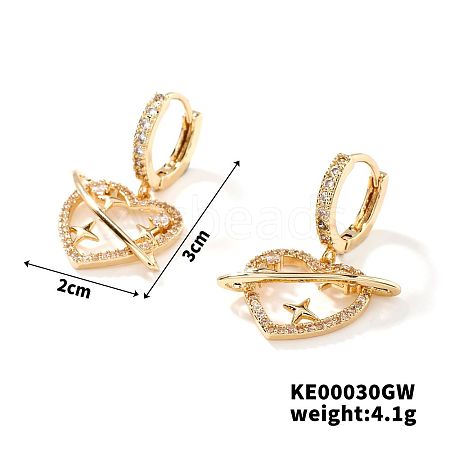 Sweet Cool Minimalist Love Heart Planet Brass Cubic Zirconia Hoop Earrings OC6565-1-1