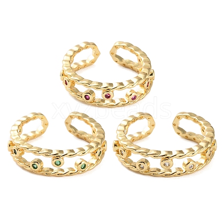 Rack Plating Brass Micro Pave Cubic Zirconia Open Cuff Rings for Women RJEW-U026-03G-01-1