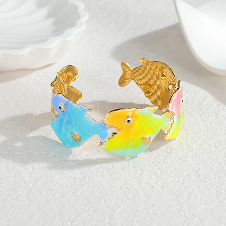 Ocean 304 Stainless Steel Enamel Cuff Bangles for Women LS-BJEW-F518-02B-G-1