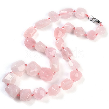 Natural Rose Quartz Nuggets Beaded Necklaces for Women Men NJEW-K388-01A-1