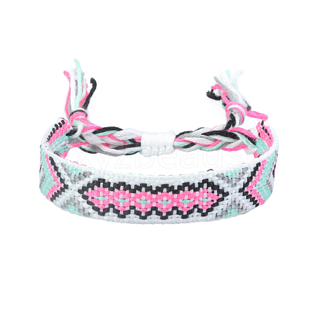 Polyester-cotton Braided Rhombus Pattern Cord Bracelet FIND-PW0013-001A-10-1