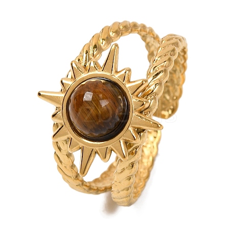 Round Natural Tiger Eye Finger Rings RJEW-Q822-39G-02-1