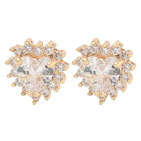 Rack Plating Flat Round Brass Clear Cubic Zirconia Stud Earrings EJEW-M090-19G-02-1