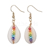 Natural Shell & Glass Dangle Earrings EJEW-JE05468-1