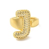 Letter Brass Micro Pave Clear Cubic Zirconia Open Cuff Ring for Women RJEW-N046-03J-G-2