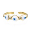 Clear Cubic Zirconia Evil Eye Open Cuff Ring with Enamel for Women RJEW-N035-099-2