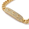 Brass Micro Pave Clear Cubic Zirconia Curved Rectangle with Hollow Heart Cuban Link Chains Bracelets for Women BJEW-M322-03G-A-2