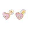 Natural Shell & Enamel Heart Stud Earrings with Cubic Zirconia EJEW-N011-79E-2