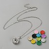 Stainless Steel Flat Round with Lotus Flower Essential Oil Diffuser Locket Pendant Necklaces for Women NJEW-WH0023-72-1