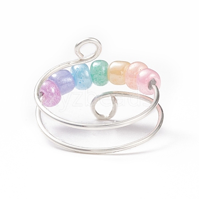 Glass Seed Rotating Beaded Cuff Ring RJEW-JR00511-05-1