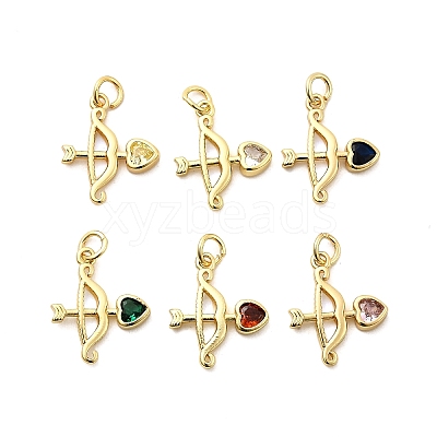 Bow and Arrow Brass Micro Pave Cubic Zirconia Pendants KK-C134-12G-1