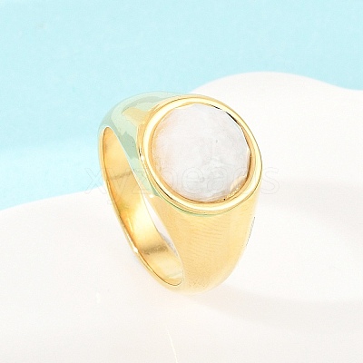 304 Stainless Steel Natural Moonstone Finger Rings RJEW-F203-02G-01-1