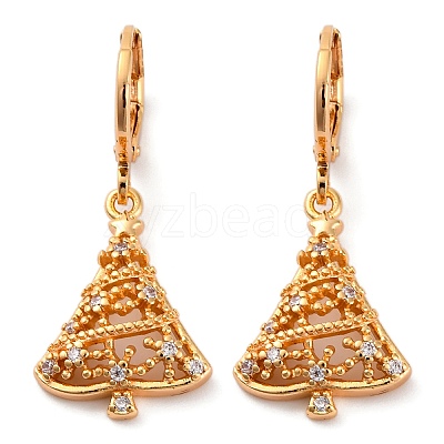 Brass Micro Pave Clear Cubic Zirconia Leverback Earrings EJEW-K300-28G-1