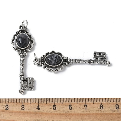 Key Brass Natural Black Agate Big Pendants KK-D361-01AS-20-1