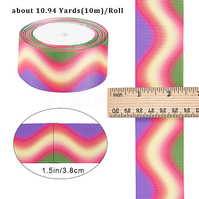 10M Gradient Color Polyester Grosgrain Ribbon OCOR-WH0078-74B-1