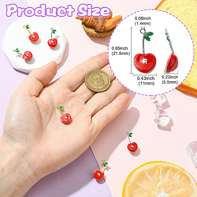 6Pcs 2 Colors Cherry Brass Enamel Pendants KK-CJ0003-18-1