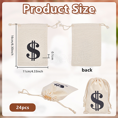 Black Dollar Sign Printed Cotton Cloth Drawstring Bgas ABAG-WH0083-012-1