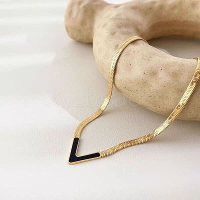Letter V 304 Stainless Steel with Natural Shell Pendant Necklaces FS-WGFDEEC-01-1