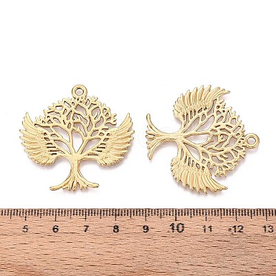 304 Stainless Steel Hollow Tree of Life with Angel Wings Pendants STAS-T067-39G-1