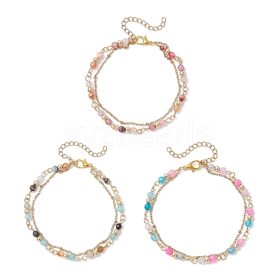 3Pcs Natural Agate Round Beads Multi-strand Bracelets BJEW-JB12468-1