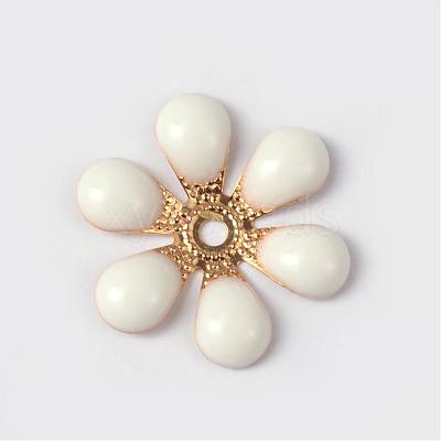 Flower Brass Enamel Beads KK-K114-CM-G-1