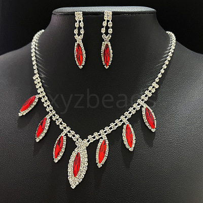 Alloy Rhinestone Pendant Necklaces & Earrings Sets for Women WGE8301-02-1