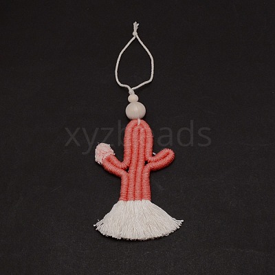 Hand Woven Cotton Rope Cactus Pendant AJEW-WH0258-150-1