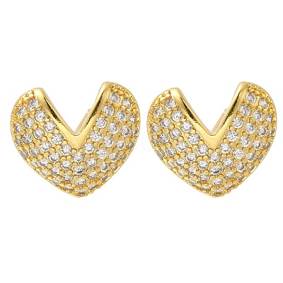Rack Plating Heart Brass Pave Clear Cubic Zirconia Stud Earrings EJEW-I310-01G-1