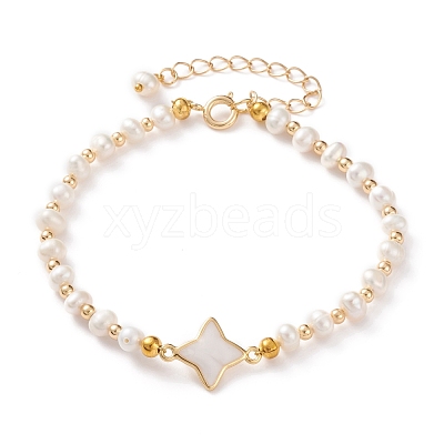 Natural White Shell Star Link Bracelets BJEW-JB05780-02-1
