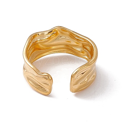 Ion Plating(IP) 304 Stainless Steel Twist Wave Open Cuff Ring for Women RJEW-C045-22G-1