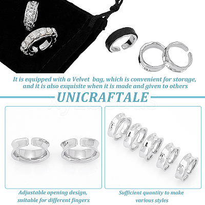 5Pcs Brass Wave Open Cuff Ring for Women RJEW-UN0002-33P-1