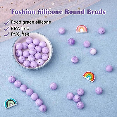 100Pcs Silicone Beads Round Rubber Bead 15MM Loose Spacer Beads for DIY Supplies Jewelry Keychain Making JX466A-1