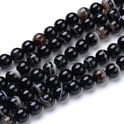 Natural Dyed & Heated Black Agate Bead Strands X-G-R412-19-6mm-1