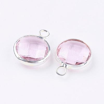 Silver Color Plated Brass Glass Flat Round Charms GLAA-M003-A-10S-1