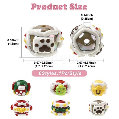 6Pcs 6 Styles Christmas Hand Painted Acrylic with Enamel Beads MACR-FS0002-42-1