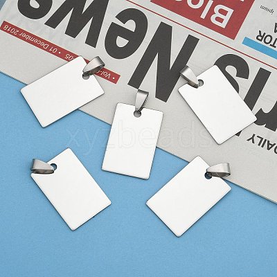 Non-Tarnish 201 Stainless Steel Rectangle Mirror Polished Finish Stamping Blank Tag Pendants LS-STAS-S030-01-1