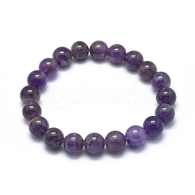 Natural Amethyst Bead Stretch Bracelets X-BJEW-K212-A-034-1