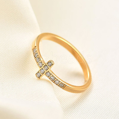 Cross Stainless Steel Micro Pave Clear Cubic Zirconia Finger Rings for Women FS-WG88B59-05-1
