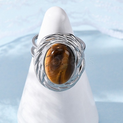 Oval Natural Tiger Eye Finger Rings RJEW-M063-01P-13-1