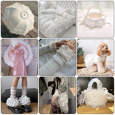 Polyester Lace Pleated Ribbons SRIB-WH0011-467B-1