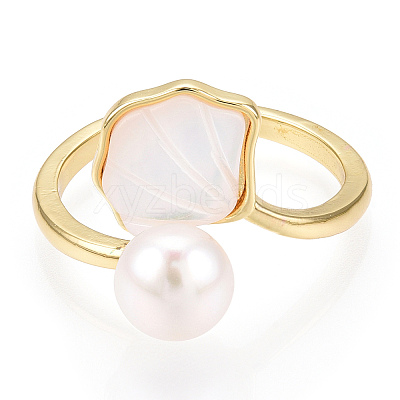 Natural Pearl Open Cuff  Ring with Msilver-Lipped Pearl Oyster PEAR-N022-C11-1