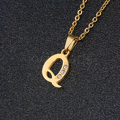 201 Stainless Steel Crystal Rhinestone Initial Pendant Necklaces FS-WG3A711-17-1