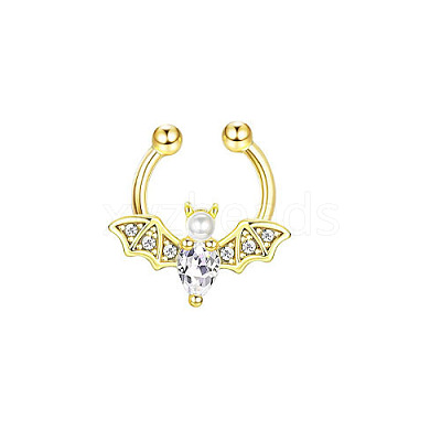 316L Stainless Steel Clear Cubic Zirconia Halloween Bat Clip-on Nose Septum Rings WG4B0C3-02-1