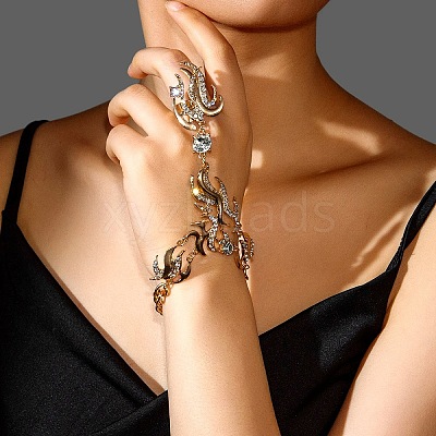Wave Shape Zinc Alloy Rhinestone Link Ring Bracelets FS-WGF2CBB-01-1