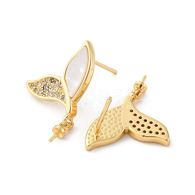 Brass Micro Pave Cubic Zirconia Shell Stud Earrings Findings KK-D363-05G-1