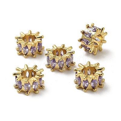 Brass Micro Pave Cubic Zirconia European Beads KK-B142-13B-02G-1