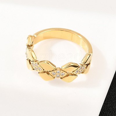 304 Stainless Steel Micro Pave Cubic Zirconia Finger Rings for Women RJEW-K315-03G-1